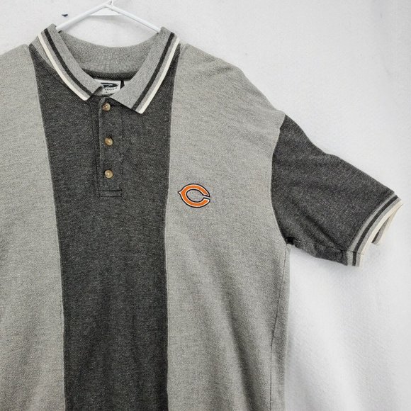 CHICAGO BEARS Shirt Men’s Short Sleeve Striped Polo NFL Gray Large - Picture 6 of 11